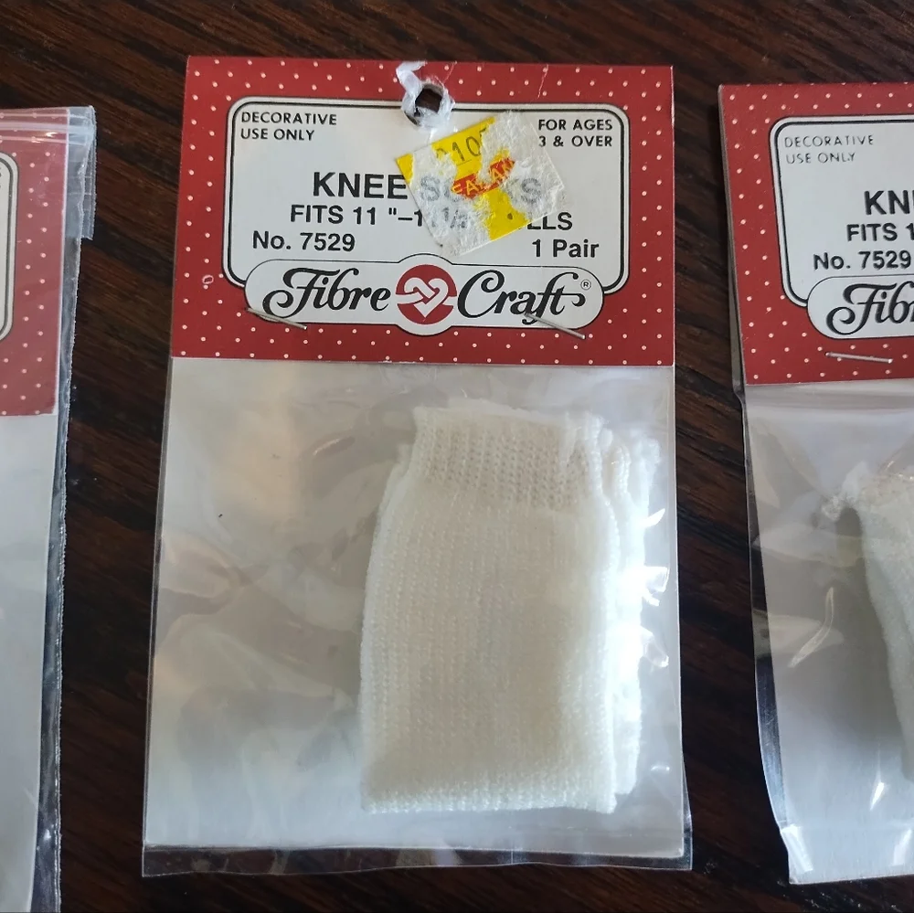 Doll Socks Solid White Color Knee Length 3 pair by‎ Fibre Craft NOS 7529